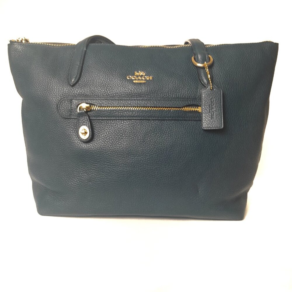 COACH Taylor Deep Blue Pebbled Leather Tote Turnlock Front Pocket | Styl…